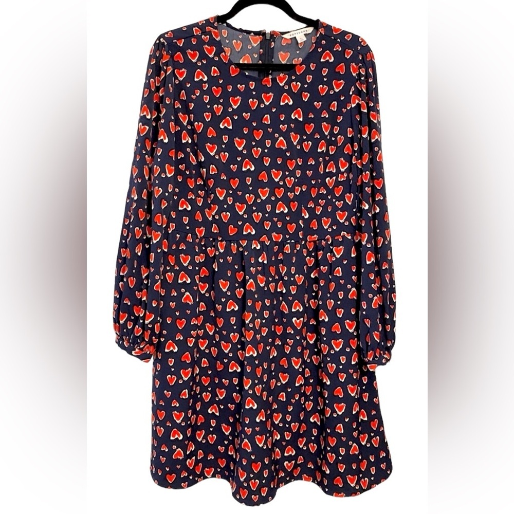 ♥️ Navy Blue Heart Print Dress Long Sleeves Pockets Love Valentine Dress